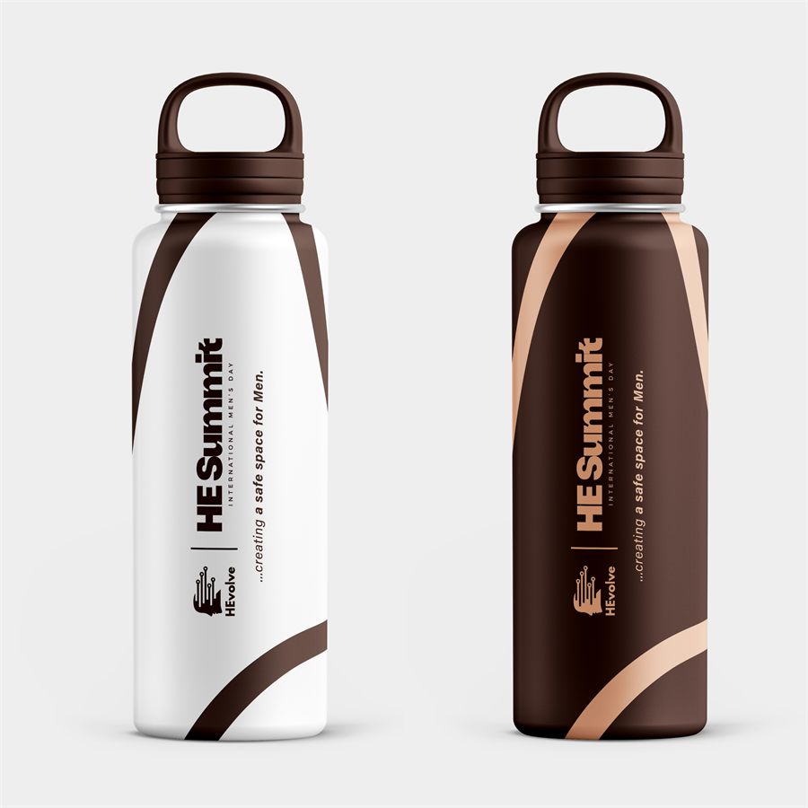 HEvolve Foundation insulated water bottle in white and brown