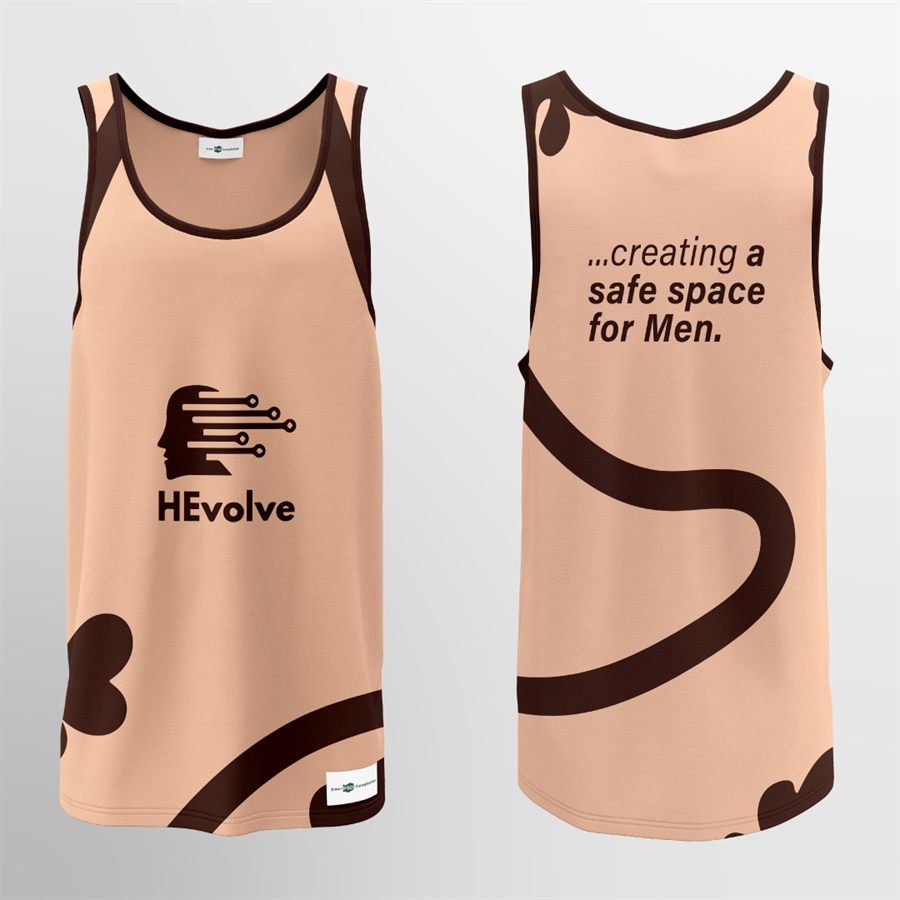 HEvolve Foundation singlet in peach with the brand swirl