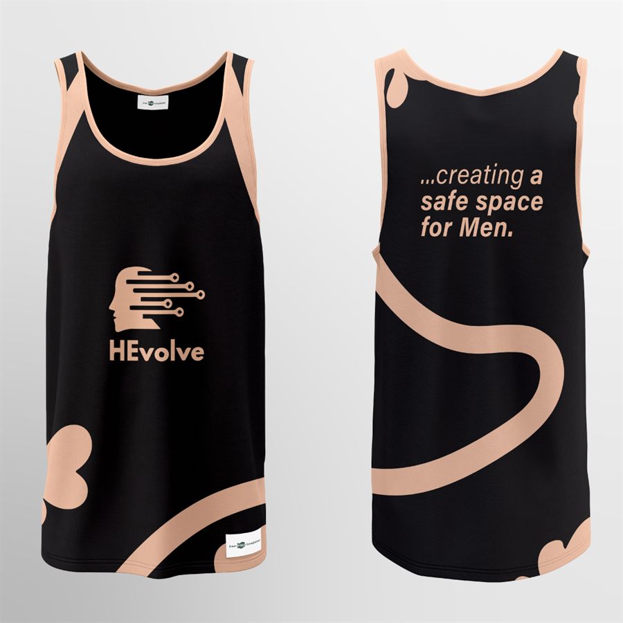 HEvolve Foundation singlet in brown and peach colourways